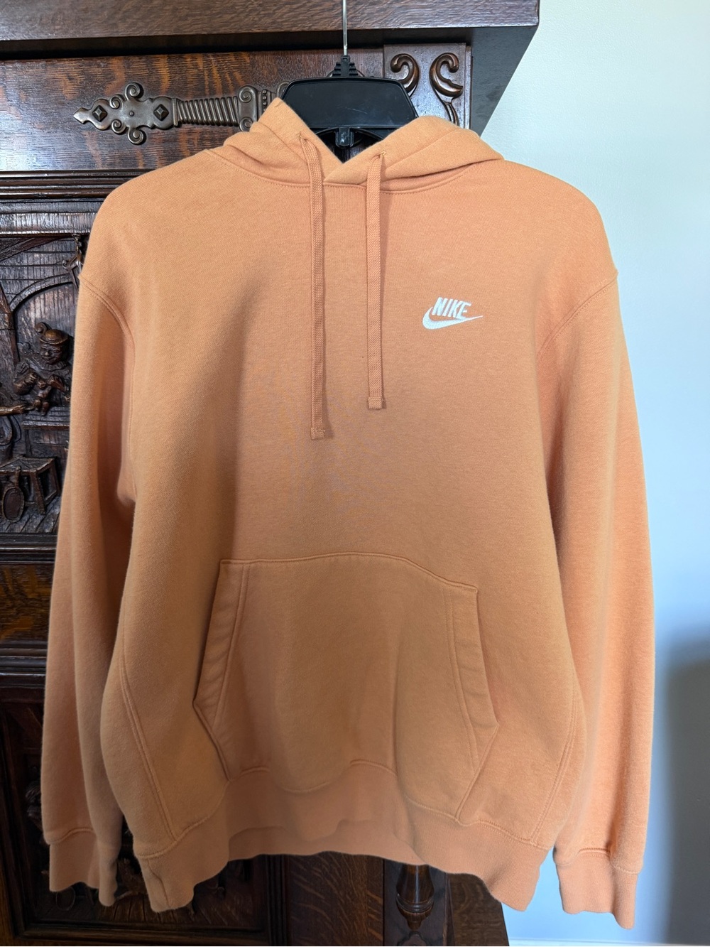 Nike Men's Peach/Orange Pullover Hoodie with White Swoosh